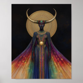 Egyptische Godin Hathor Regenboog Goud Zwarte Kuns Poster