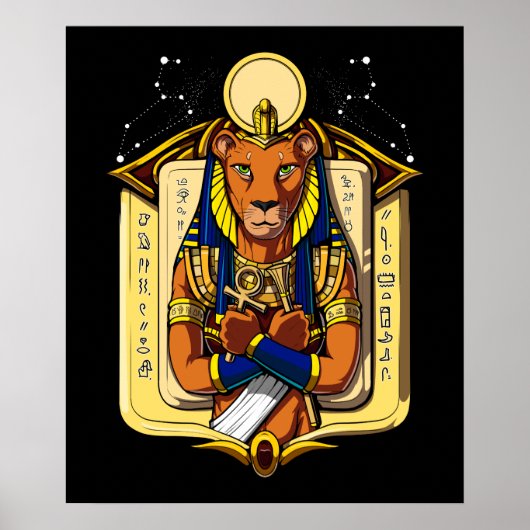 Egyptische godin Lioness Sekhmet God Bastet Poster (Voorkant)