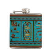 Egyptische gouden lederen hiërogliefen over blauwg heupfles (Voorkant)