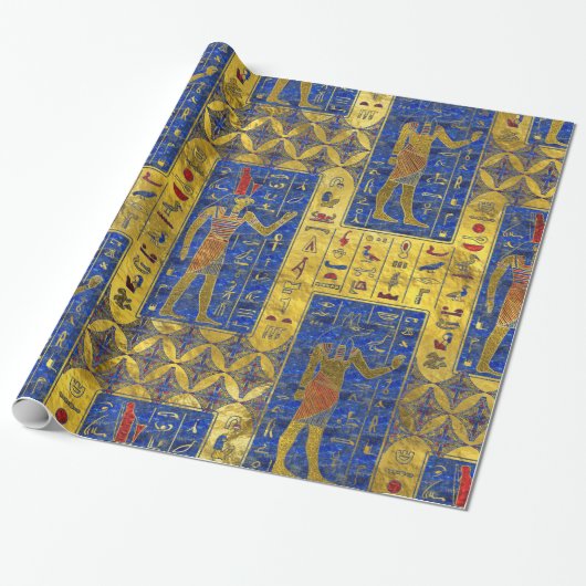 Egyptische gouden symbolen op Lapis Lazuli Cadeaupapier (Uitgerold)