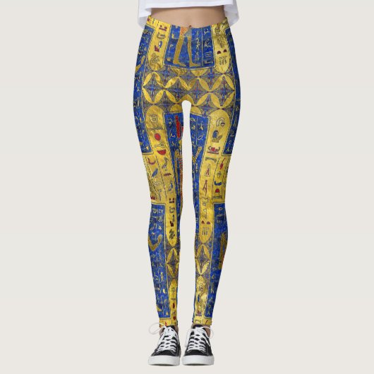 Egyptische gouden symbolen op Lapis Lazuli Leggings (Voorkant)