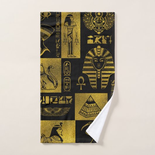 Egyptische goudhiërogliefen en collage voor symbol bad handdoek (Handdoek)