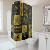 Egyptische goudhiërogliefen en collage voor symbol douchegordijn (In situ)