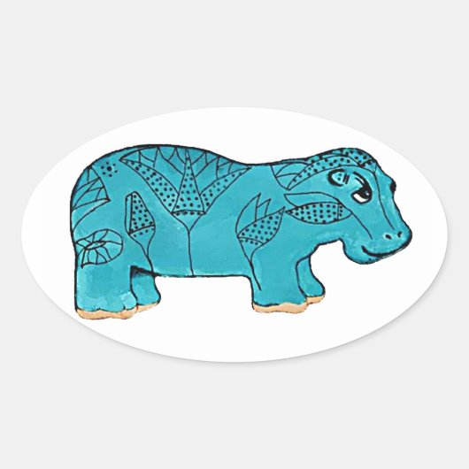 Egyptische Happy Hippo Ovale Sticker (Voorkant)
