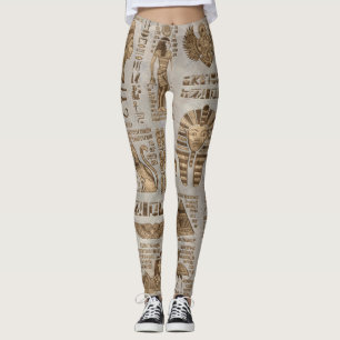 Egyptische hiërogliefen en deities - Vintage Goud Leggings