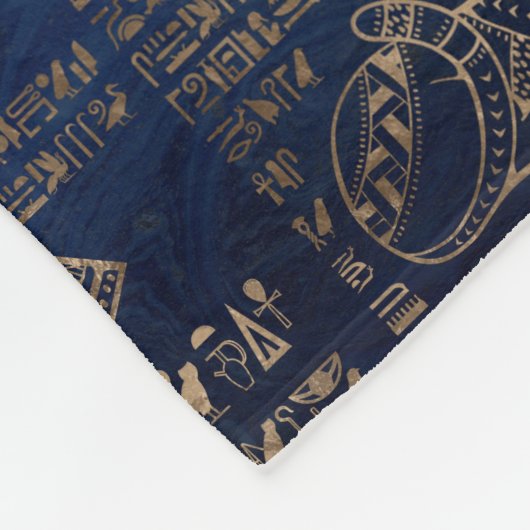 Egyptische hiërogliefen en goddelijk goud op marme fleece deken (Hoek)