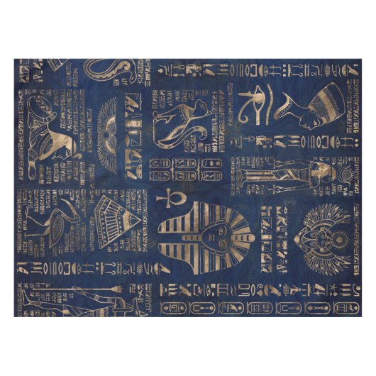 Egyptische hiërogliefen en goddelijk goud op marme tafelkleed (Voorkant (Horizontaal))