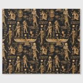 Egyptische hiërogliefen en goden goud en zwart cadeaupapier (Vlak)