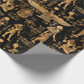 Egyptische hiërogliefen en goden goud en zwart cadeaupapier (Hoek)