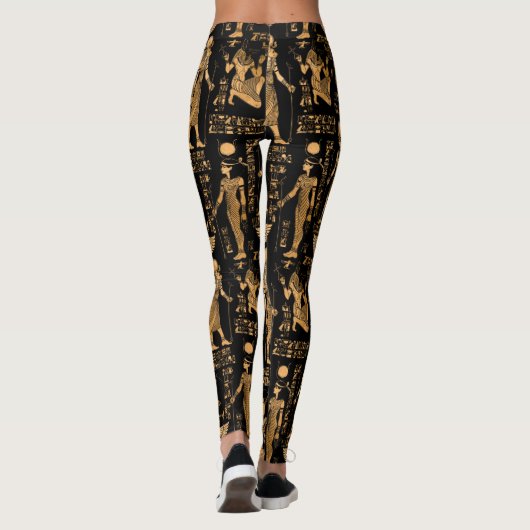 Egyptische hiërogliefen en goden goud en zwart leggings (Achterkant)