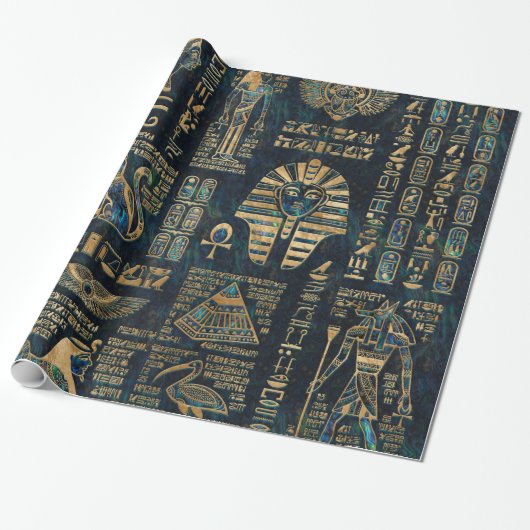 Egyptische hiërogliefen en godheden - Abalone en g Cadeaupapier (Uitgerold)