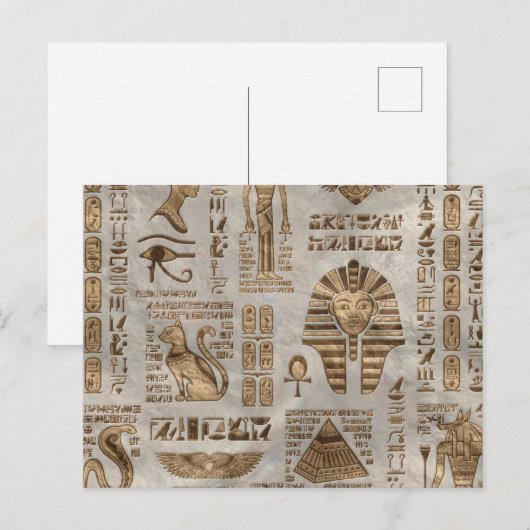 Egyptische hiërogliefen en godheden -  goud briefkaart (Voorkant / Achterkant)