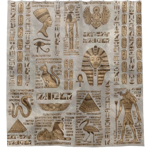 Egyptische hiërogliefen en godheden -  goud douchegordijn (Voorkant)
