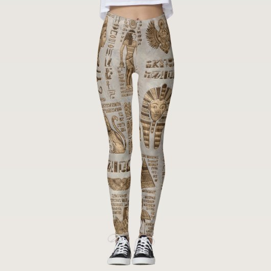 Egyptische hiërogliefen en godheden - goud leggings (Voorkant)