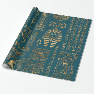 Egyptische hiërogliefen en godheden - Goud op bla Cadeaupapier