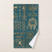 Egyptische hiërogliefen en godheden - Goud op blau Bad Handdoek (Handdoek)