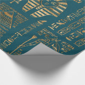 Egyptische hiërogliefen en godheden - Goud op blau Cadeaupapier (Hoek)