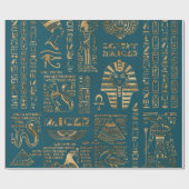 Egyptische hiërogliefen en godheden - Goud op blau Cadeaupapier (Vlak)