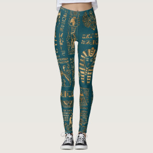 Egyptische hiërogliefen en godheden - Goud op blau Leggings