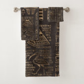 Egyptische hiërogliefen en godheden - goud op hout bad handdoek (Insitu)