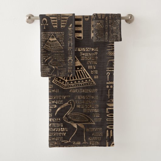 Egyptische hiërogliefen en godheden - goud op hout bad handdoek (Insitu)