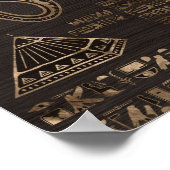 Egyptische hiërogliefen en godheden - goud op hout poster (Hoek)