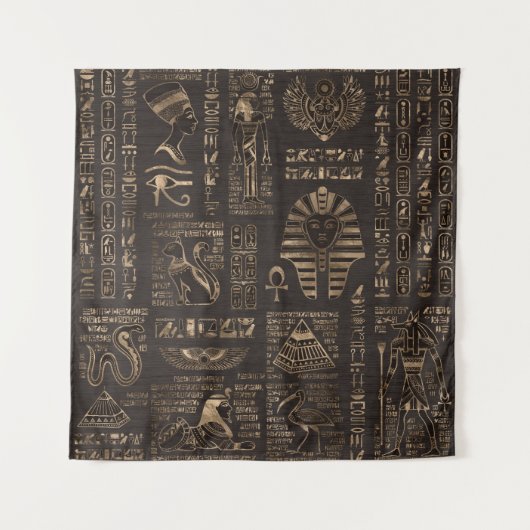 Egyptische hiërogliefen en godheden - goud op hout wandkleed (Voorkant)