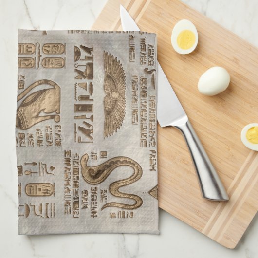 Egyptische hiërogliefen en godheden -  goud theedoek (Quarter Fold)