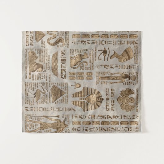 Egyptische hiërogliefen en godheden -  goud wandkleed (Voorkant (horizontaal))