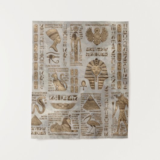 Egyptische hiërogliefen en godheden -  goud wandkleed (Voorkant)