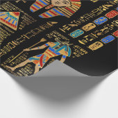 Egyptische hiërogliefen en godheden in zwart cadeaupapier (Hoek)