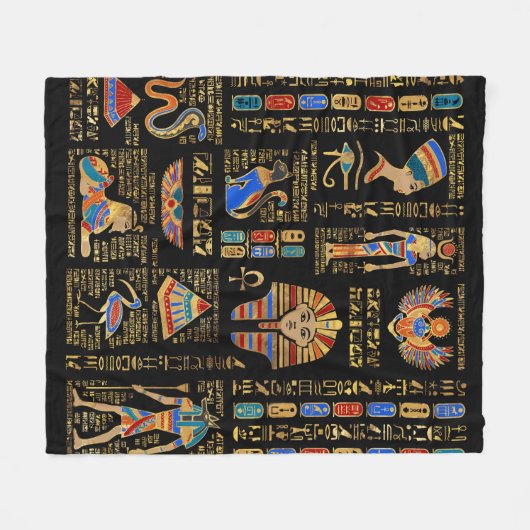Egyptische hiërogliefen en godheden in zwart fleece deken (Voorkant (Horizontaal))