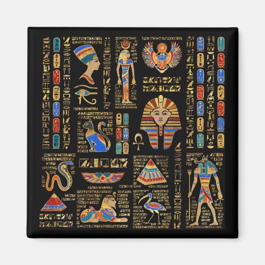 Egyptische hiërogliefen en godheden in zwart magneet (Voorkant)