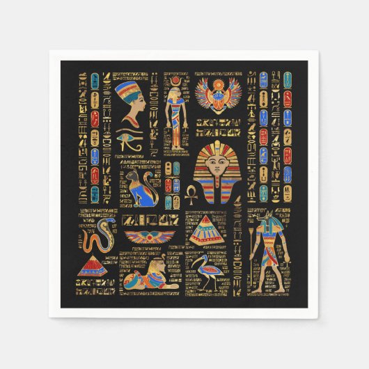 Egyptische hiërogliefen en godheden in zwart servet (Voorkant)