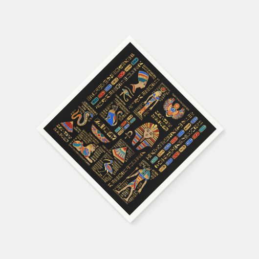 Egyptische hiërogliefen en godheden in zwart servet (Hoek)