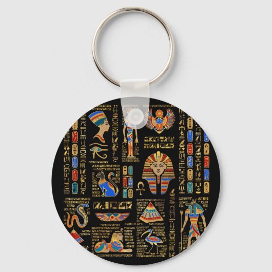Egyptische hiërogliefen en godheden in zwart sleutelhanger (Voorkant)
