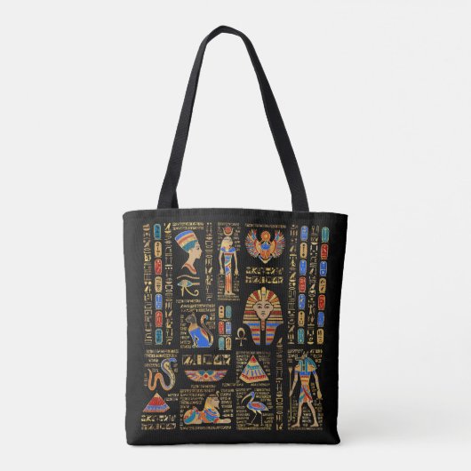 Egyptische hiërogliefen en godheden in zwart tote bag (Achterkant)