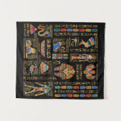 Egyptische hiërogliefen en godheden in zwart wandkleed (Voorkant (horizontaal))