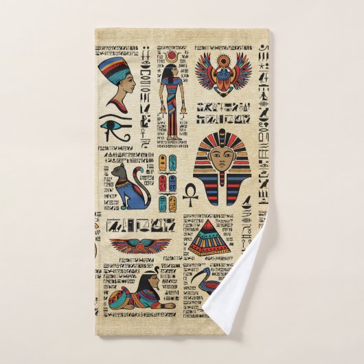 Egyptische hiërogliefen en godheden op papyrus bad handdoek (Handdoek)