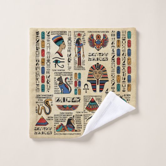 Egyptische hiërogliefen en godheden op papyrus bad handdoek (Wasdoekje)