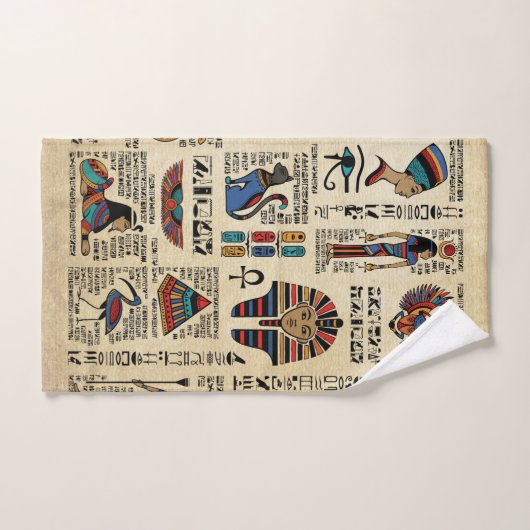 Egyptische hiërogliefen en godheden op papyrus bad handdoek (Handdoek)