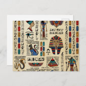 Egyptische hiërogliefen en godheden op papyrus briefkaart (Voorkant / Achterkant)