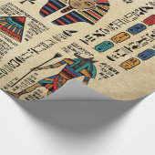 Egyptische hiërogliefen en godheden op papyrus cadeaupapier (Hoek)