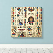 Egyptische hiërogliefen en godheden op papyrus canvas afdruk (Insitu (Houten vloer))