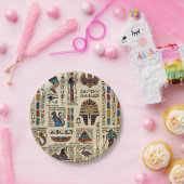 Egyptische hiërogliefen en godheden op papyrus papieren bordje (Feest)