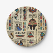 Egyptische hiërogliefen en godheden op papyrus papieren bordje (Voorkant)