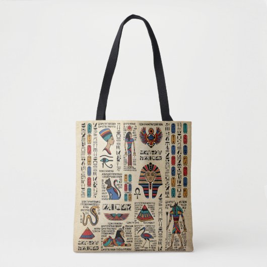 Egyptische hiërogliefen en godheden op papyrus tote bag (Voorkant)
