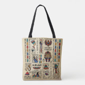 Egyptische hiërogliefen en godheden op papyrus tote bag (Achterkant)