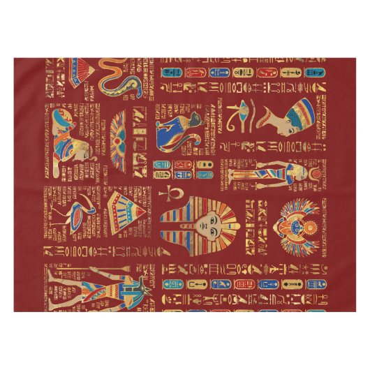 Egyptische hiërogliefen en oudheden in rood tafelkleed (Voorkant (Horizontaal))