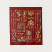 Egyptische hiërogliefen en oudheden in rood wandkleed (Voorkant)